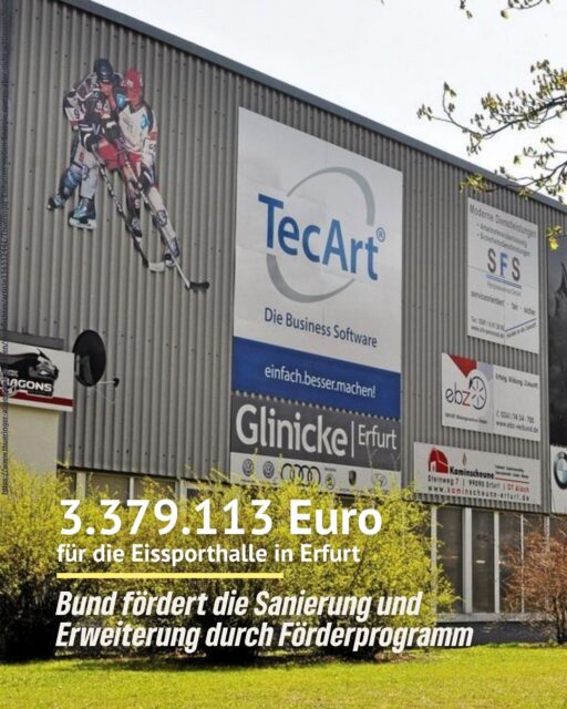 Die Förderung der Erfurter Eissporthalle ist ein wichtiges Signal für unsere Stadt.
Denn moderne Sportstätten sind weit mehr als Orte für Training und Wettkampf
- sie sind Treffpunkte, Integrationsräume und ein Zuhause für Ehrenamt und Nachwuchsarbeit. Von der Sanierung profitieren nicht nur die Profis, sondern vor allem Kinder und Jugendliche, die hier Teamgeist, Fairness und Gemeinschaft erleben. Mit der Unterstützung des Bundes wird ein zentraler Ort des Erfurter Sports zukunftsfest gemacht - für alle, die diesen Sport lieben und für eine lebendige Stadtgesellschaft.

#erfurt #grpneerfurt #fördermittel #eissporthalle #jugendsport