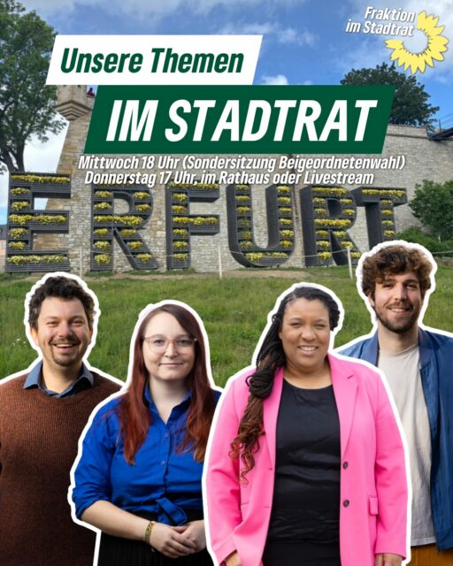 Am Donnerstag wird ab 17 Uhr im Erfurter Rathaus wieder über wichtige Themen für unsere Stadt diskutiert. Mit dabei sind mehrere Initiativen von uns, mit denen wir konkrete Verbesserungen für Erfurt anstoßen wollen. Bereits morgen findet eine Sondersitzung zur Beigeordnetenwahl statt. Das sind unsere Ziele:
❕Verbot von Smart Glasses in Erfurter Bädern und Saunen
❕Petersberg klima- und naturgerecht weiterentwickeln
❕ Fußwege im Bestand verbessern
Dafür setzen wir uns im Stadtrat ein. Für ein Erfurt, das soziale Gerechtigkeit stärkt und Lebensqualität für alle schafft. 💚
#erfurt #grüneerfurt #grüneimstadtrat #diegrünen #bündnisgrüne
