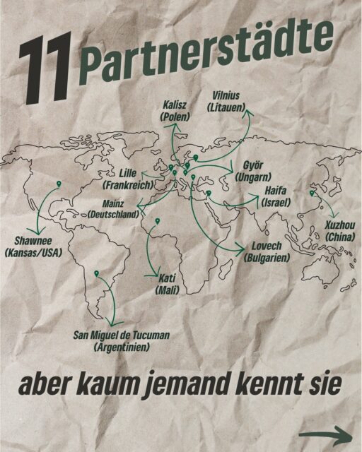 🌍🤝 11 Partnerstädte hat Erfurt – aber kaum jemand kennt sie wirklich.

Heute ist Weltag der Partnerstädte 📅 Ein guter Moment, um zu fragen: Was bringen Städtepartnerschaften, wenn sie nur auf dem Papier existieren?

Erfurt ist mit Städten in Europa, Afrika, Asien, Nord- und Südamerika verbunden – von Vilnius über Haifa bis San Miguel de Tucumán. Doch echte Begegnungen, Austausch und Sichtbarkeit fehlen oft.

Dabei zeigen andere Städte längst, wie es besser geht:
🎄 Partnerstadt-Weihnachtsmärkte 
✈️ Bürgerreisen & Jugendaustausch 
🎭 Kulturelle Projekte 
🤝 Direkte Begegnungen zwischen Menschen

Wenn die Stadt nicht handelt, machen es engagierte Bürger*innen selbst – wie der Freundeskreis Kati seit 2009.

Städtepartnerschaften müssen leben – nicht verstauben. 
Mehr Austausch. Mehr Begegnung. Mehr Welt in Erfurt. 🌐

#erfurt #partnerstädte #grüneerfurt #tagderpartnerstädte #städtepartnerschaft