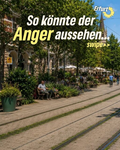 So könnte der Anger aussehen…oder der Domplatz…🌳🌿

Wie wollen wir Erfurt vor Hitze schützen?
Was haltet ihr von mehr Begrünung?
Wo braucht es mehr Bäume, Schatten, Pflanzen und Trinkmöglichkeiten?
Was wäre euch dabei besonders wichtig?

Passt bei der Hitze auf euch auf. Hitzeschutz ist Gesundheitsschutz. 

#erfurt #grüneerfurt #hitzeschutz #grünwirkt #menschenschutz