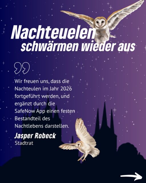 🌙🦉 Nachts sicher unterwegs – die Nachteulen sind zurück!
Auch im Jahr 2026 werden die Nachteulen wieder fester Bestandteil des Erfurter Nachtlebens sein – und das mit noch mehr Präsenz und Unterstützung durch die SafeNow-App.
Die Nachteulen sind mobile Awareness-Teams, die dort unterwegs sind, wo viele Menschen feiern und unterwegs sind: in der Innenstadt, in Parks, bei Stadtfesten oder im Clubumfeld. Ihr Ziel ist klar:
👉 Sicherheit stärken
👉 Unterstützung anbieten
👉 Prävention von Übergriffen, Diskriminierung und Gewalt
Besonders wichtig: Die Teams sind proaktiv unterwegs, sprechen Menschen frühzeitig an und schaffen Vertrauen – auf Augenhöhe und mitten im Geschehen. So wird nicht erst reagiert, wenn etwas passiert, sondern präventiv gehandelt.
📅 Einsatzzeiten: Freitag & Samstag abends/nachts
📍 Unterwegs in ganz Erfurt + bei Events mit Anlaufstellen (Safer Spaces)
📞 Erreichbar über Hotline & SafeNow
💬 „Nur wer präsent ist, proaktiv auf Menschen zugeht und Vertrauen schafft, wird als Ansprechpartner:in wahrgenommen.“
👉 Die vollständige Pressemitteilung von Jasper findet ihr jetzt auf unserer Homepage.
#erfurt #nachteulen #grüneerfurt #awarness #nightlife